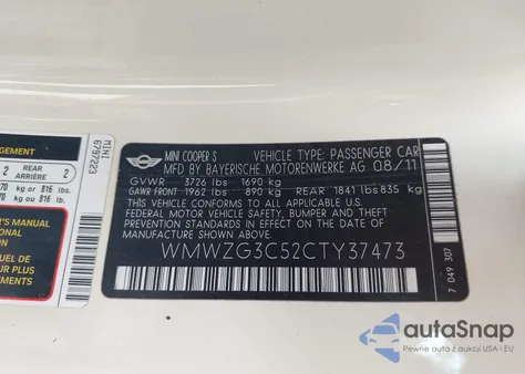 2012 Mini Cooper S Clubman z USA, uszkodzony, nr VIN WMWZG3C52CTY37473